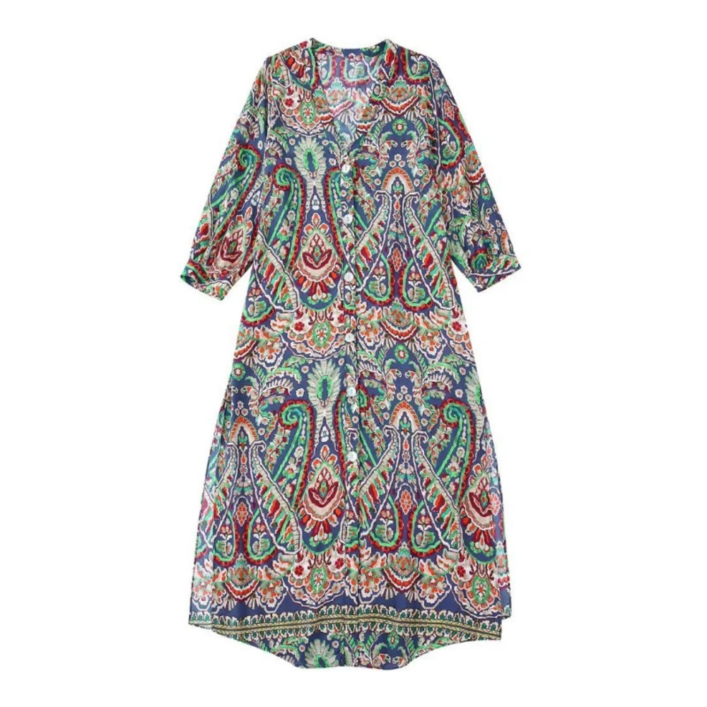 Spring Long Sleeve Printed Shirtdress